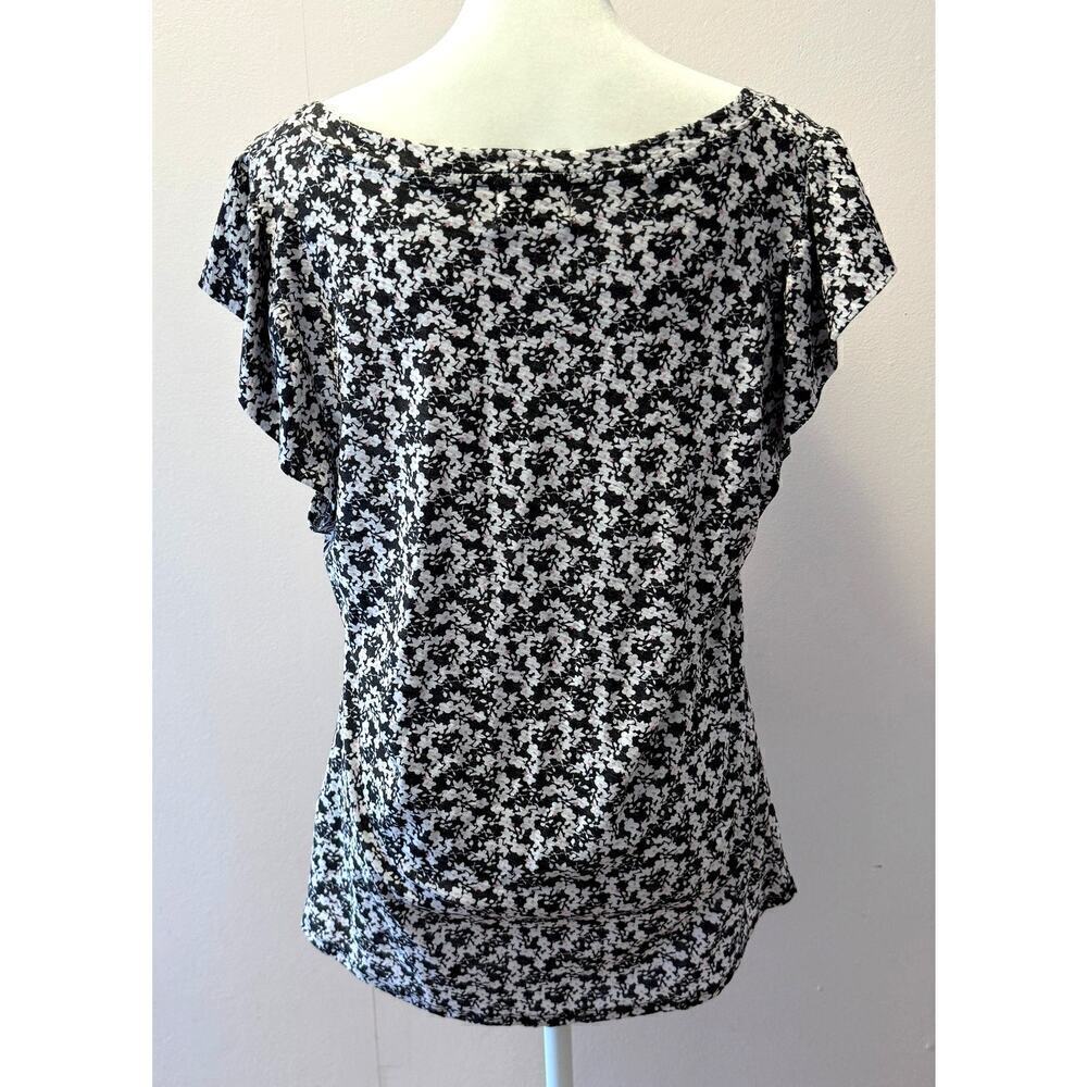 NATION LTD Pima Cotton Flutter Shortsleeve Floral Tee Size L (square neck) - Picture 2 of 5